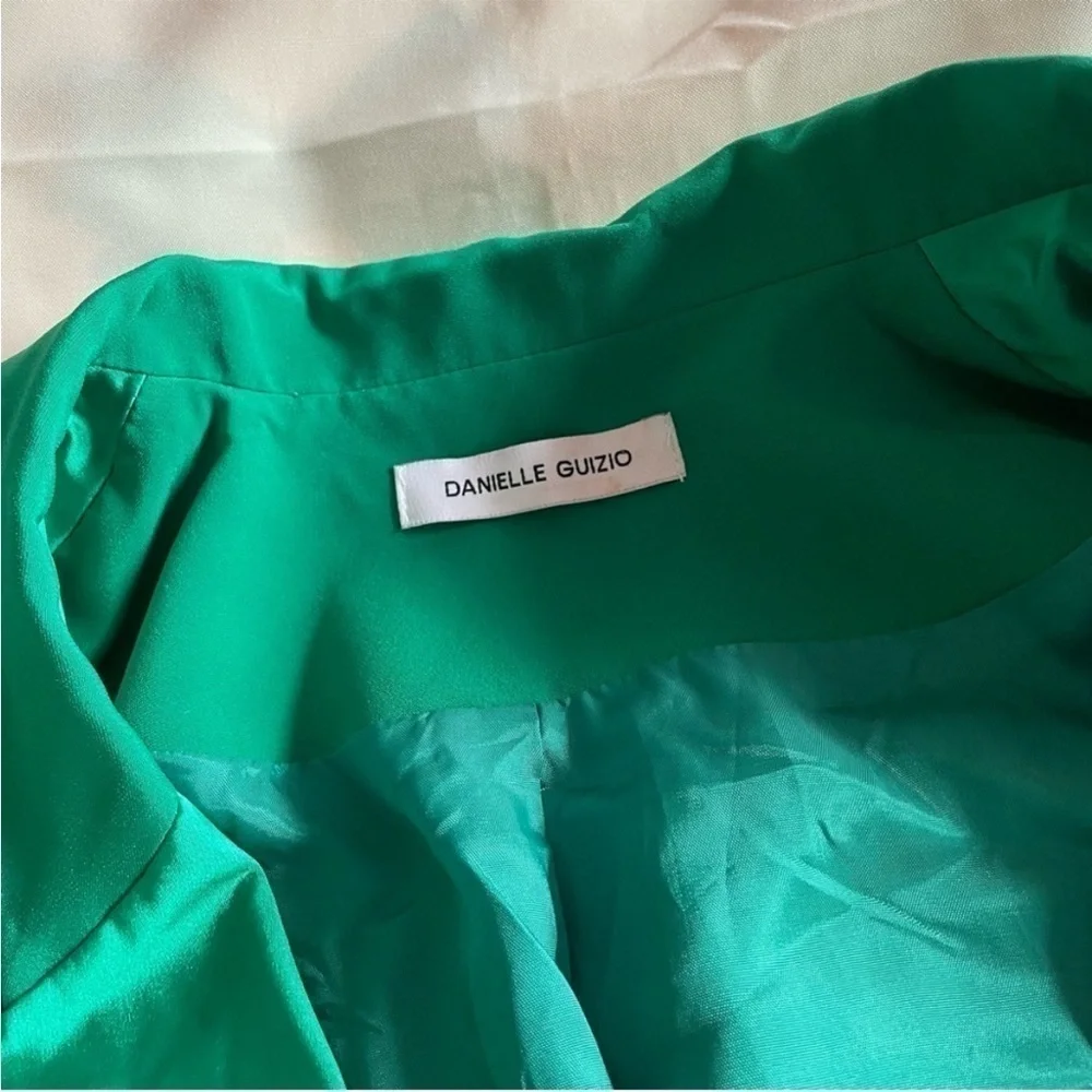Danielle Guizio- Green Asymmetrical Blazer Dress W Ruched Sleeve Feathers Size M
